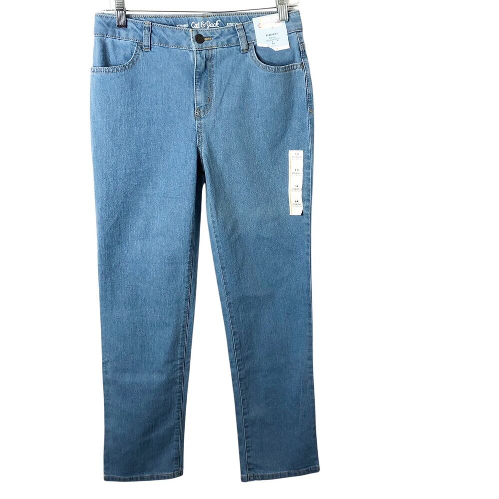 Cat & Jack NWT Girls' Medium Wash Adjustable Waist Straight Jeans Size 14